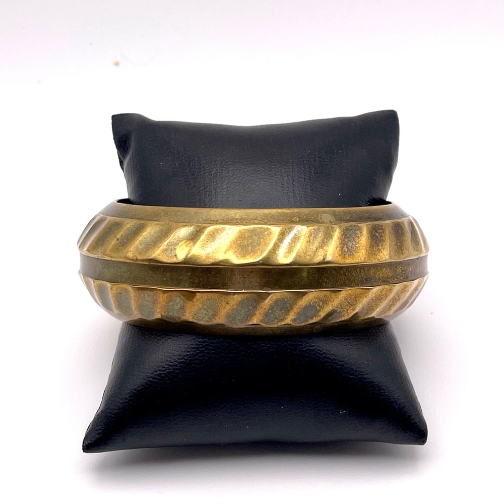 Vintage Statement Solid Brass Bangle Bracelet Boh… - image 4